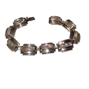 Vintage Taxco Mexico Abalone & Sterling Silver Link Bracelet